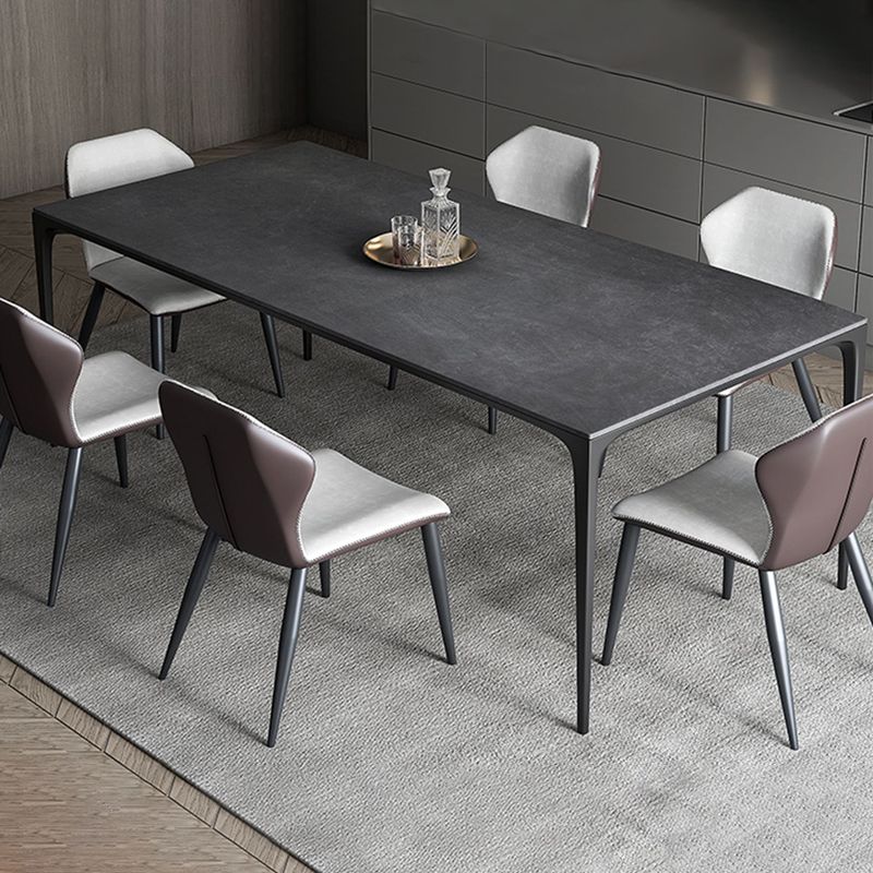 Modern Rectangular Grey Stone Top Dining Table with 4 Black Legs