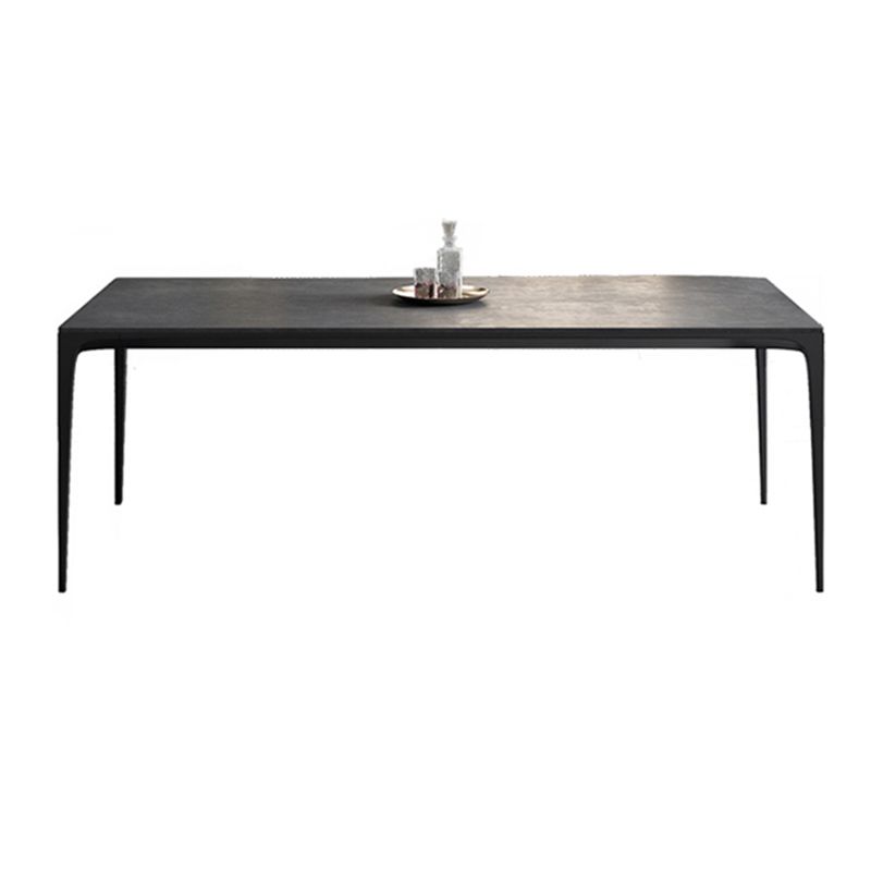 Modern Rectangular Grey Stone Top Dining Table with 4 Black Legs