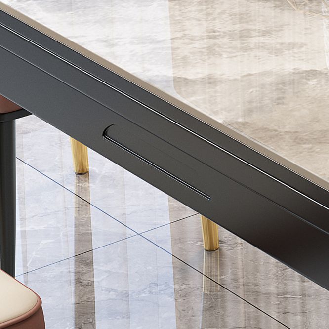 Contemporary Round Gray Stone Dining Table with Solid Wood Legs