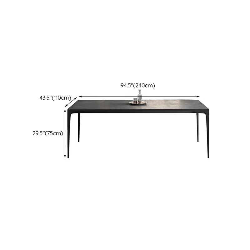 Modern Rectangular Grey Stone Top Dining Table with 4 Black Legs